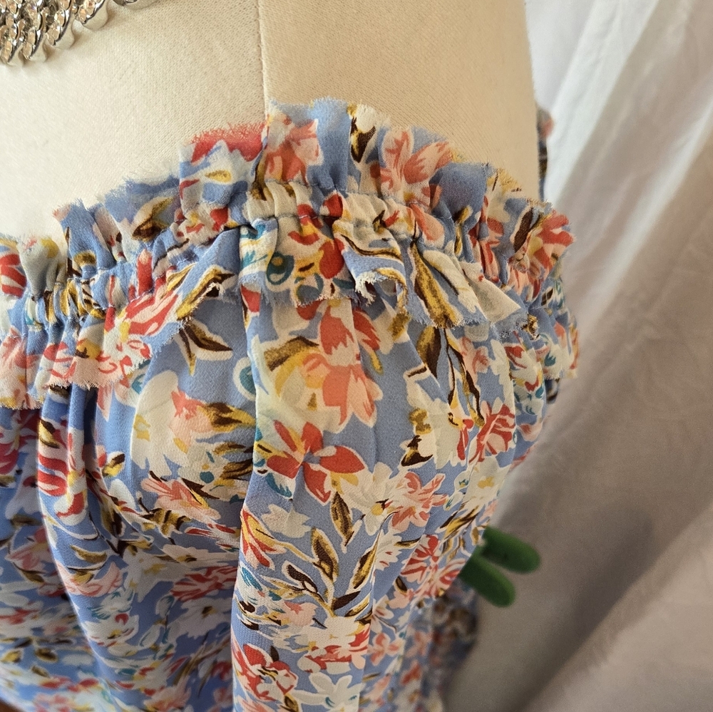🏷️DAVI & DANI Blue Floral Keyhole Collar Tie Midi Dress 3X - Picture 8 of 9